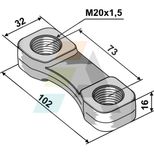 Ecrou à panier 102x32x16mm, entraxe 73mm, trous M20x1,5 pour dent de herse rotative LEMKEN, 4598602, pièce interchangeable