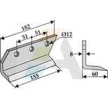 Couteau 182x60x8 mm, entraxe 51 mm, trous 12 mm, pour cureuse DONDI, 607001, pièce interchangeable