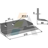 Couteau 210x60x8 mm, entraxe 51 mm, trous 12,5 mm, pour cureuse DONDI, 607002, droit, pièce interchangeable