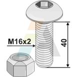 Boulon agricole 16x40 mm 6 pans creus avec ecrou frein interne, classe 10.9