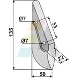 Soc 135x58x22 mm, trous Ø7 mm, entraxe 53 mm, 3877300, pour semoir Amazone D7, D8, pièce interchangeable