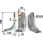 Lame 190x80x8 mm, trous Ø14,5 mm, entraxe 57 mm, pour décompacteur ALPEGO Cracker, 01591, gauche, pièce interchangeable