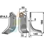 Lame 190x80x8 mm, trous Ø14,5 mm, entraxe 57 mm, pour décompacteur ALPEGO Cracker, 01590, droit, pièce interchangeable