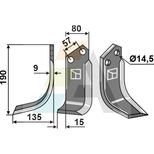 Lame gauche 190x80x9 mm, trous Ø14,5 mm, entraxe 57 mm, pour décompacteur ALPEGO Craker KF, MK0A00302, piece interchangeable