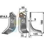 Lame droite 190x80x9 mm, trous Ø14,5 mm, entraxe 57 mm, pour décompacteur ALPEGO Craker KF, MK0A00301, piece interchangeable