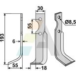 Lame de rotavator, pour B.C.S., FERRARI, PASQUALI, 59276, gauche, pièce interchangeable