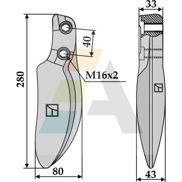 Lame pour Rotalabour Dutzi, 280x43, entraxe 40mm, taraudage M16x200, ref. 10126