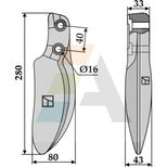 Lame pour Rotalabour Dutzi, 280x43, entraxe 40mm, alésage D.16mm, ref. 10127