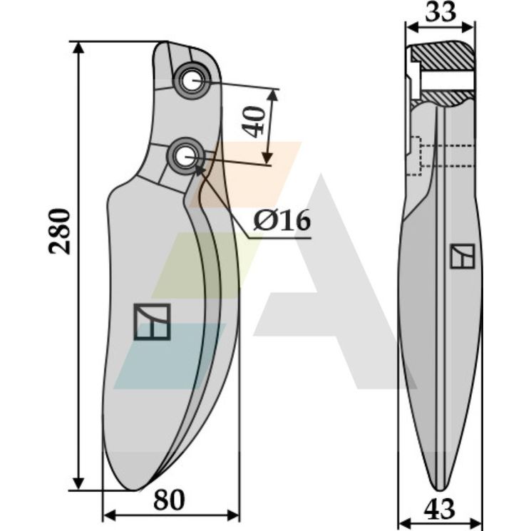 Lame pour Rotalabour Dutzi, 280x43, entraxe 40mm, alésage D.16mm, ref. 10127