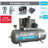 Compresseur fixe à courroie 500 litres 400V bi-cylindre, 61,8m³/h, 10CV, triphasé, FF069511300 + compresseur 6 litres offert