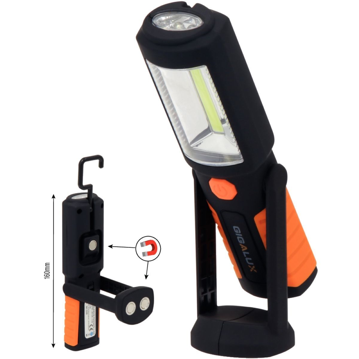 Mini baladeuse pivotante à piles 1 + 3 LED, lumens LED COB 180Lm - 3 LED 15Lm, GIGA LUX