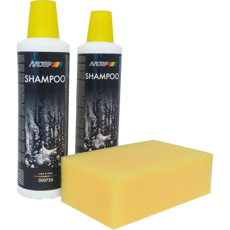 Kit de 2 flacons 500ml shampoings avec éponge pour véhicules motorisés