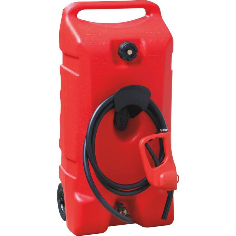 Caddy ravitailleur essence, gasoil, 53 litres, sur roue, équipé d'un pistolet pompe 7,5 l/min avec 3 mètres de flexible de transfert par gravité, DRAKKAR