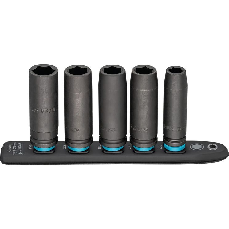 Lot de 5 douilles à chocs 1/2" longue sur support magnétique, HAZET