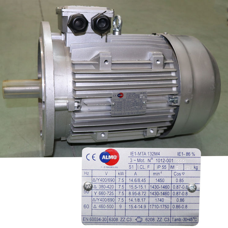 Moteur électrique triphasé IE2 B5 7,5 KW 400/690V, 1500 Tr/min usage intensif