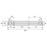 Axe d'attelage double de Ø28 et 36 mm, longueur totale 290 mm, goupille de Ø12 mm