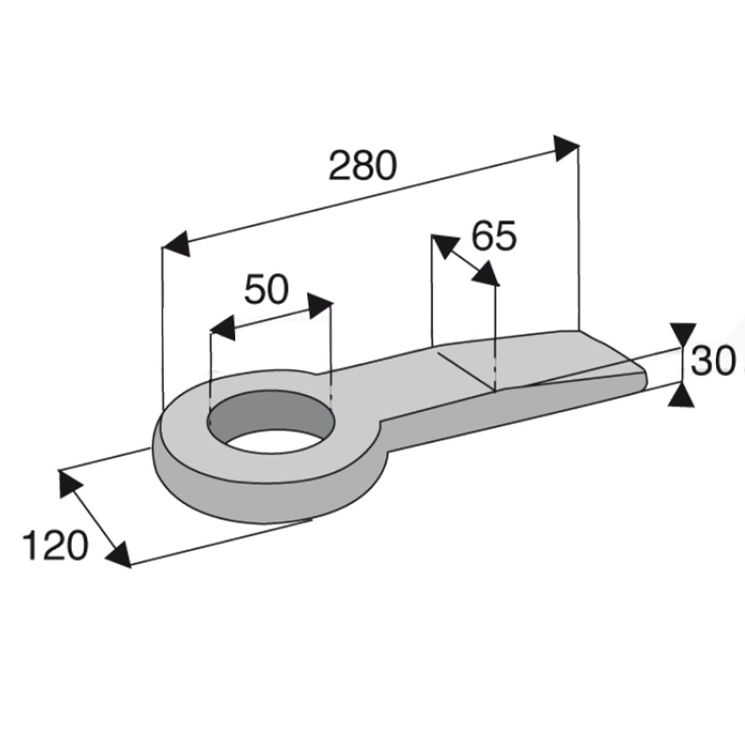 Anneau d'attelage plat 280x120x30 mm, diamètre 50 mm