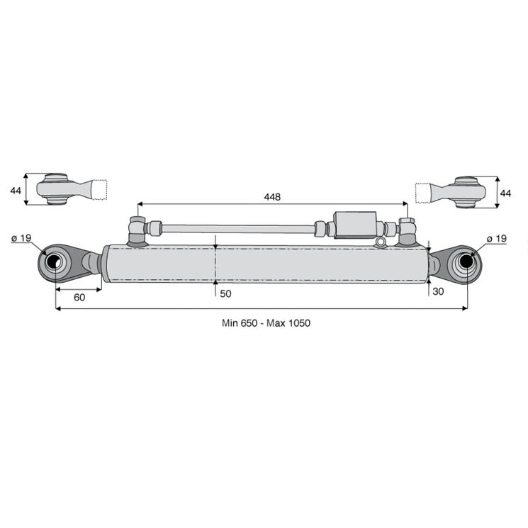 Barre de poussée hydraulique rotule / rotule, catégorie 1/1, tige Ø30 mm, longueur 650/1050 mm