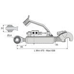 Barre de poussée hydraulique rotule / crochet, catégorie 2/2, tige Ø35 mm, longueur 470/638 mm