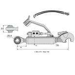 Barre de poussée hydraulique rotule / crochet, catégorie 2/2, tige Ø35 mm, longueur 570/790 mm avec kit flexible