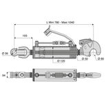 Barre de poussée hydraulique articulation / crochet, côté tracteur 36 mm, côté outil catégorie 4, tige Ø50 mm, longueur 780/1040 mm, CBM