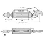 Barre de poussée hydraulique articulation / crochet, côté tracteur 37 mm, côté outil catégorie 3, tige Ø50 mm, longueur 666/906 mm, CBM