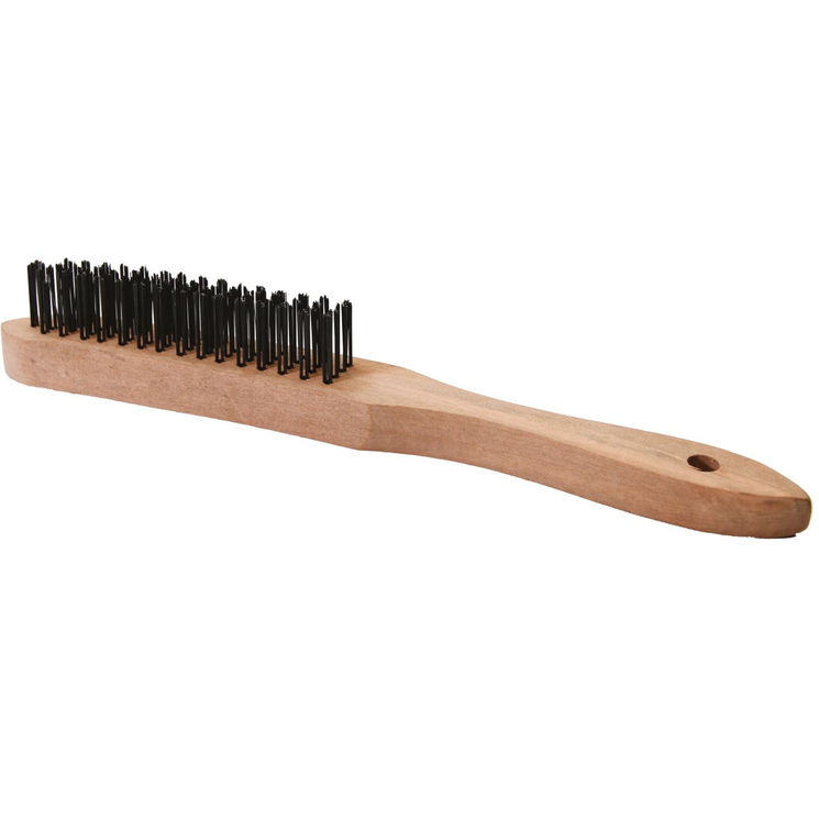 Brosse de soudure métallique, fil en acier sur 4 rangs et manche en bois