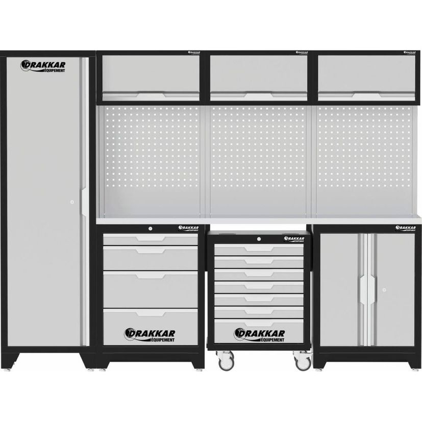 Mobilier d'atelier 4 élements servante avec plan de travail en inox 430 DRAKKAR