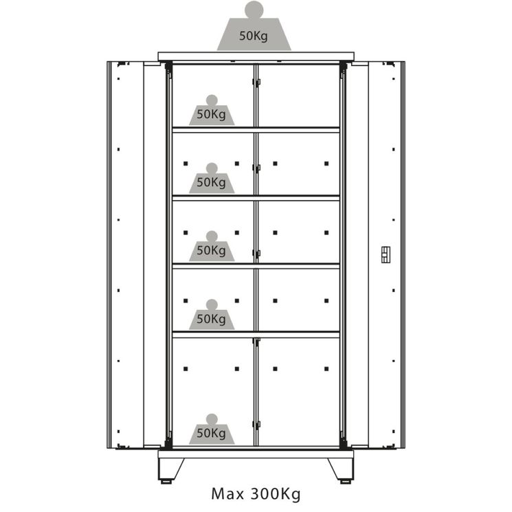 Armoire métallique haute 2 portes, 4 étagères, charge maxi 300 kg, DRAKKAR