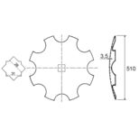 Disque crénelé 510x4 mm, carré de 26 ou 31 mm, pour cover-crop, pièce interchangeable