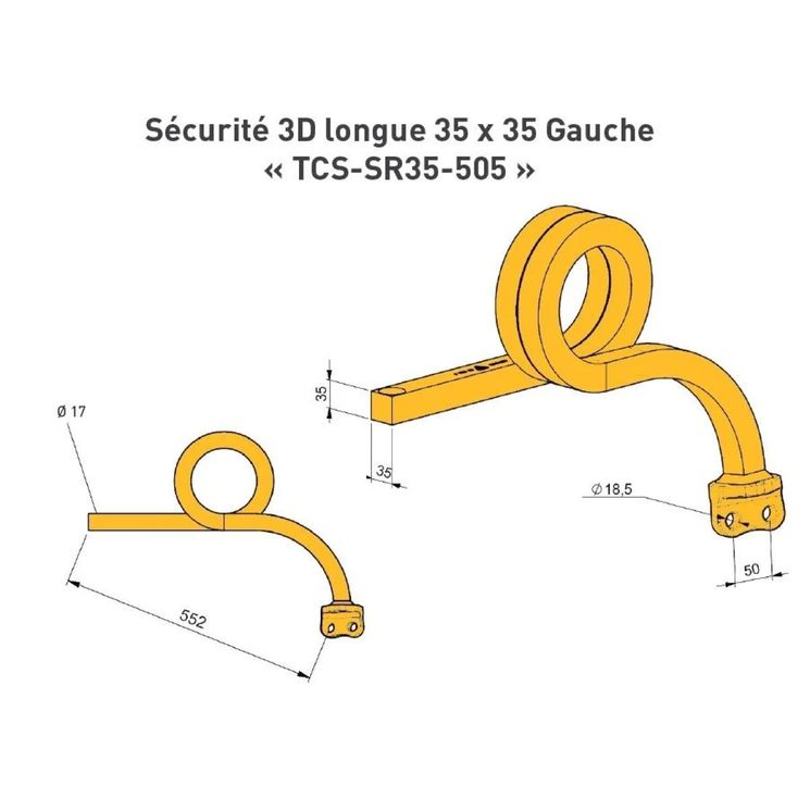 Dent sécurité 3D 35x35mm avant, TCS-SR35-505, pour Agrisem Disc-O-Mulch, pièce origine