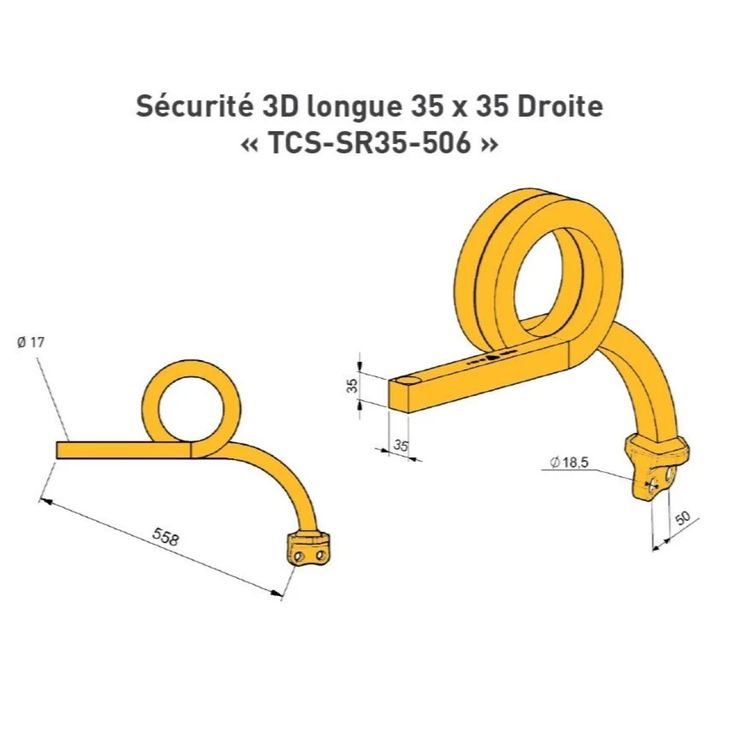 Dent sécurité 3D 35x35mm arrière, TCS-SR35-506, pour Agrisem Disc-O-Mulch, pièce origine