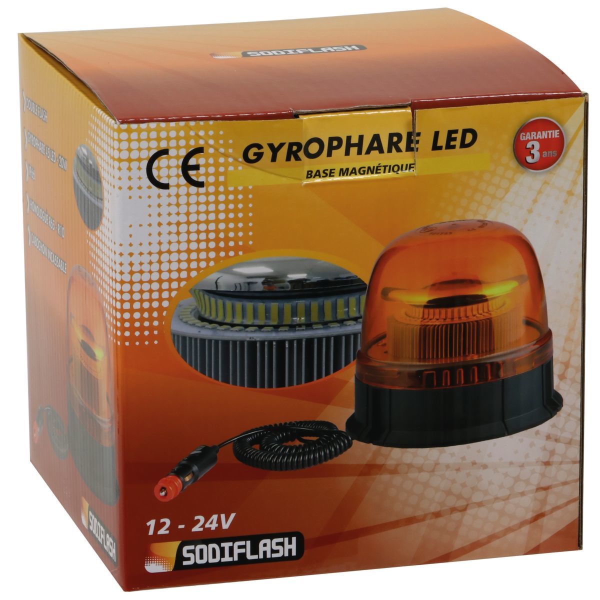 Gyrophare à LED Orange 12/24V - Feux LED - Eclairage Signalisation