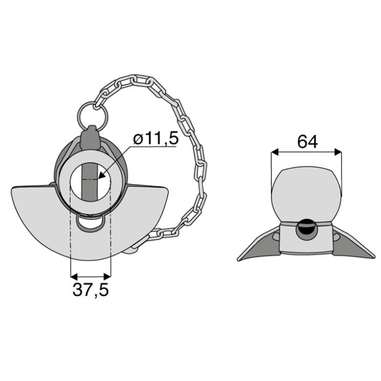 Rotule pour crochet inférieur avec cône guidage cat 3, Ø37,5x64 mm