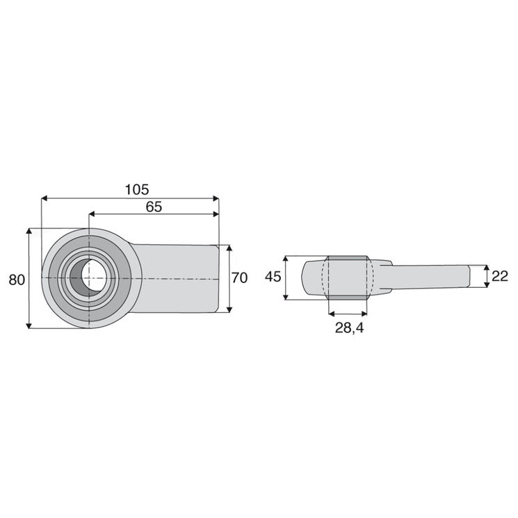 Rotule à souder flancs droits Ø 28,4 mm cat 2, partie à souder 70 mm