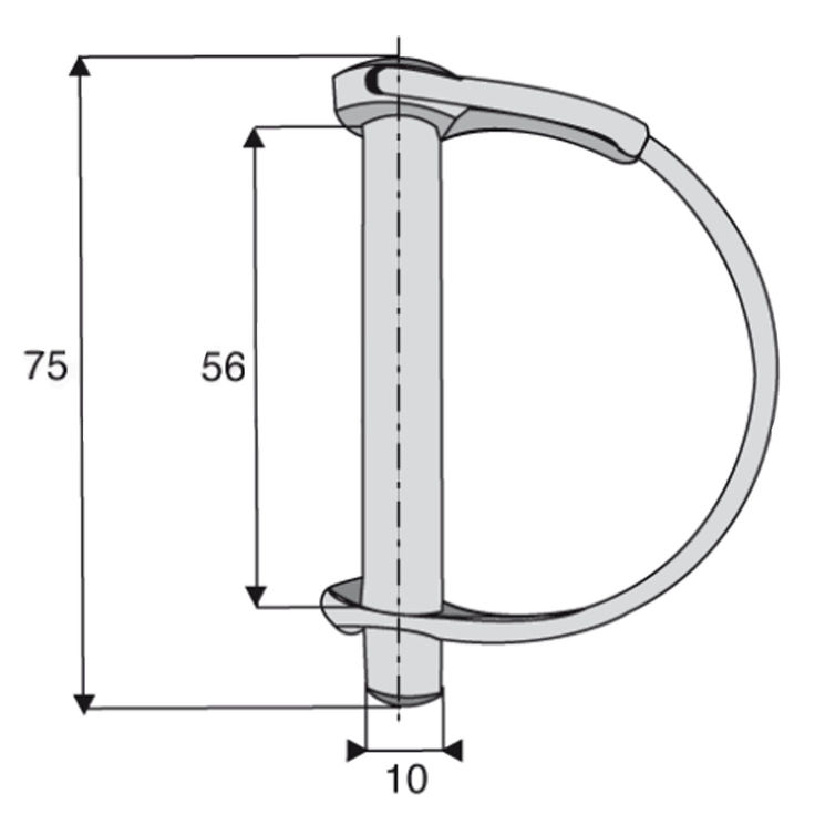 Goupille à arceau diamètre 10mm, diamètre axe 56mm, longueur totale 75mm