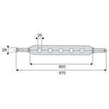 Barre à trous catégorie 2, attelage Ø28 mm, 9 trous de Ø26 mm, longueur totale 970 mm, longueur utile 820 mm