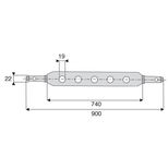 Barre à trous catégorie 1, attelage Ø22 mm, 7 trous de Ø19 mm, longueur totale 900 mm, longueur utile 740 mm