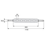 Barre à trous catégorie 3, attelage Ø36 mm, 7 trous de Ø32 mm, longueur totale 1140 mm, longueur utile 960 mm