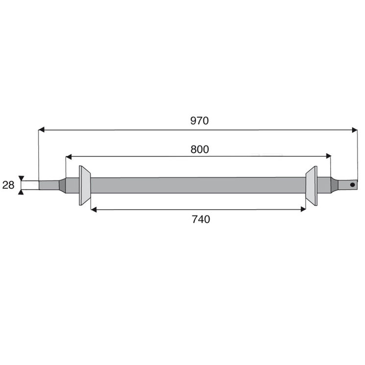 Barre ronde Ø28 mm avec 2 coupelles à souder, longueur 970/800 mm, pour attelage automatique catégorie 2