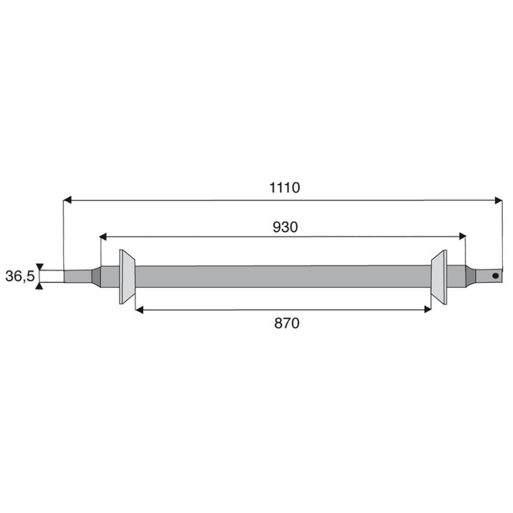 Barre ronde Ø36,5 mm avec 2 coupelles à souder, longueur 1110/870 mm, pour attelage automatique catégorie 3