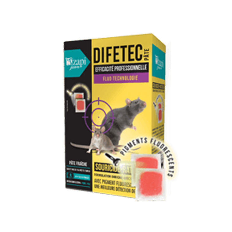 Raticide souricide Difetec pâte, difénacoum 29mg/kg, pâte 15 g, boite de 150g