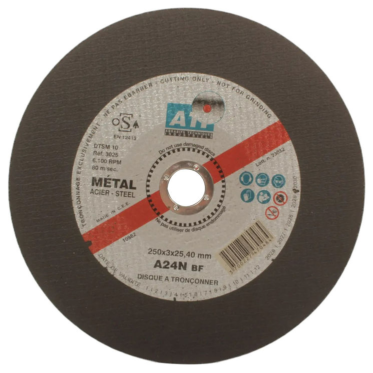 Disque à tronçonner METAL, 250 x 3 x 25.4 mm pour scie stationnaire, ATI, qualité industrielle, à l'unité