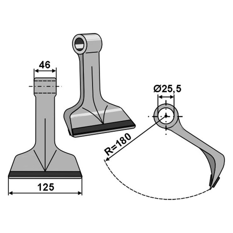 Marteau 180x125x46, trou 25,5mm, rechargement carbure, pour broyeur MASCHIO & GASPARDO