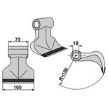 Marteau 100x100x75, trou 18mm, rechargement carbure, pour broyeur DRAGONE