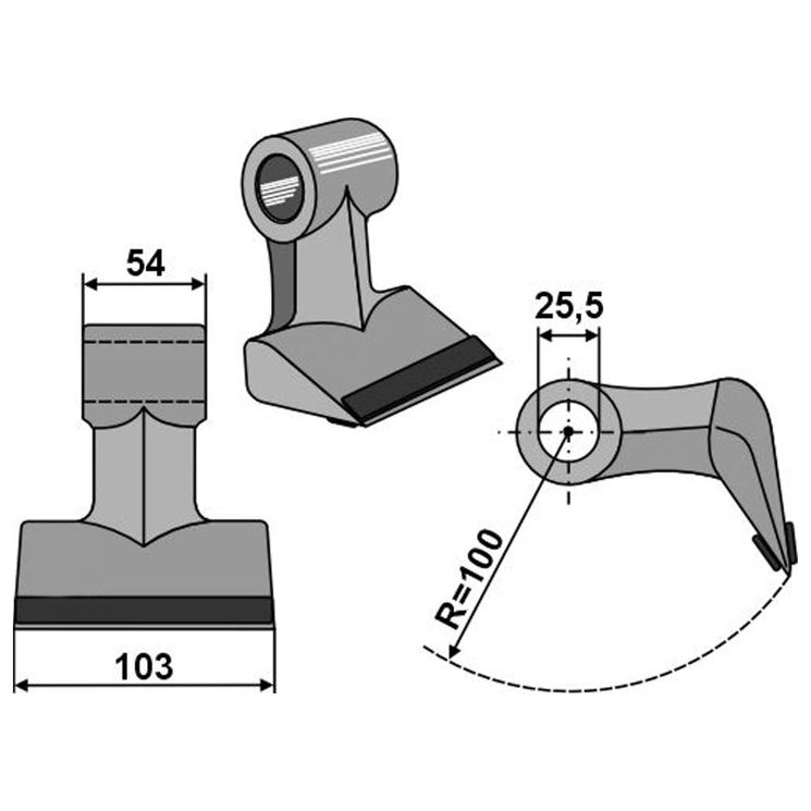 Marteau 100x103x54, trou 25,5mm, rechargement carbure, pour broyeur FALC, NICOLAS, DRAGONE