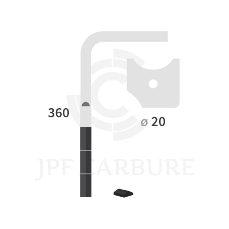 Dent carbure, 3 pastilles 3x45mm, pour herse rotative, KUHN, 360mm, Ø20mm, fixation rapide, 526205, gauche, pièce interchangeable