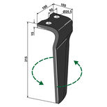 Dent de herse rotative HOWARD, KONGSKILDE, 73000185599V, gauche, 315x100x15 mm, trous 20,5 mm, pièce interchangeable