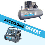 Compresseur fixe à courroie 500 litres 400V, 44,2m³/h, 7,5CV, bi-cylindre, FF052511300 + compresseur 6 litres offert