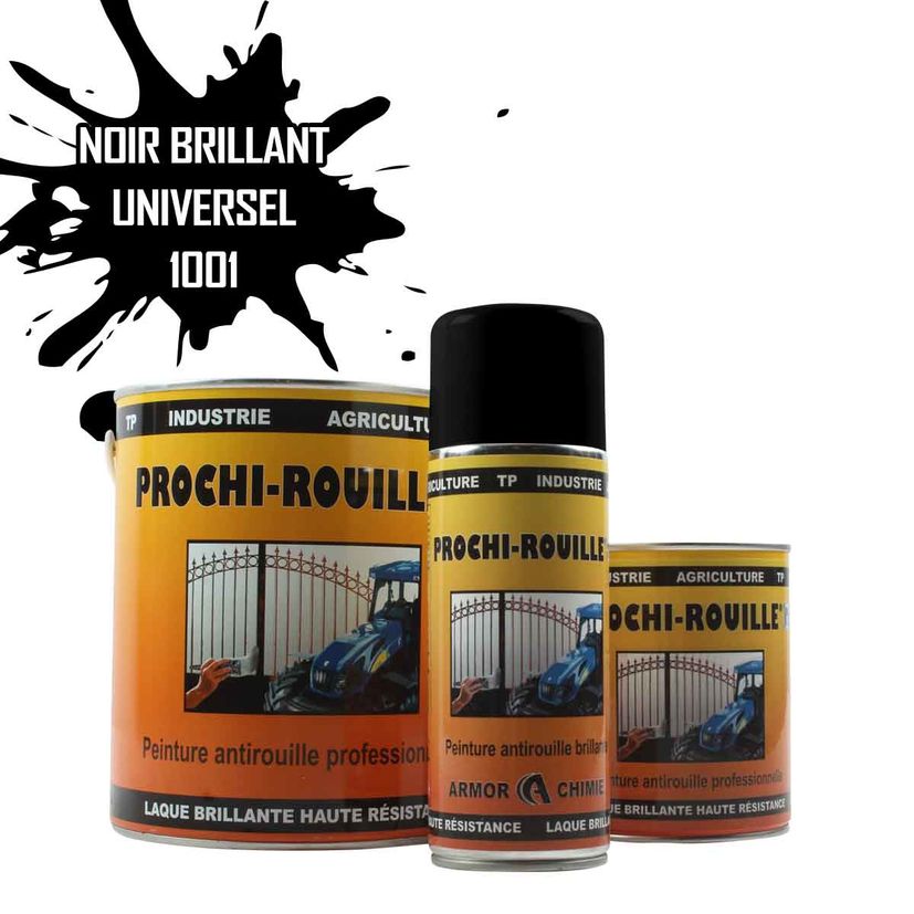 Peinture agricole PROCHI-ROUILLE brillante, noir brillant, 1001, UNIVERSEL